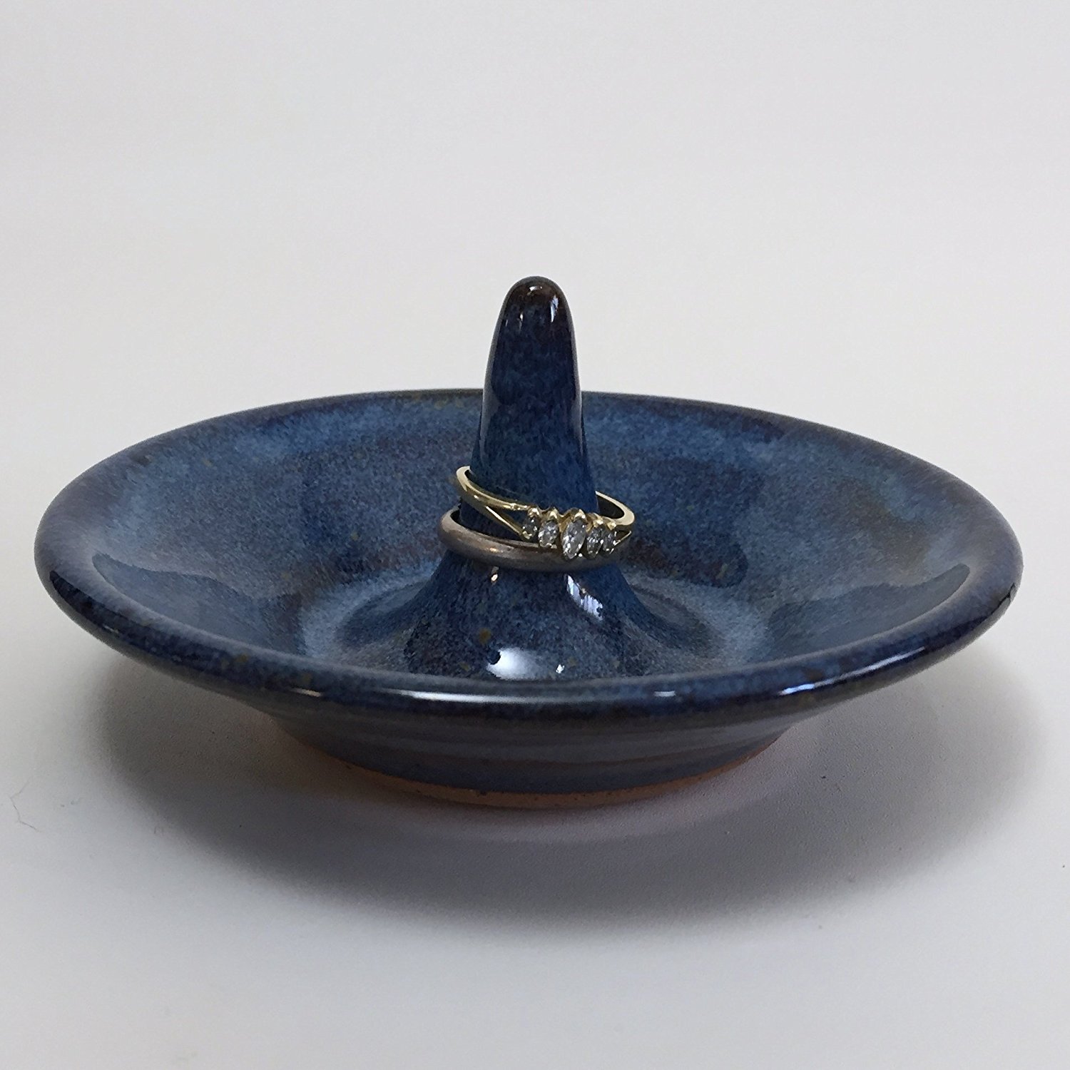 Handmade Pottery Ring Holder for Jewelry in Blue