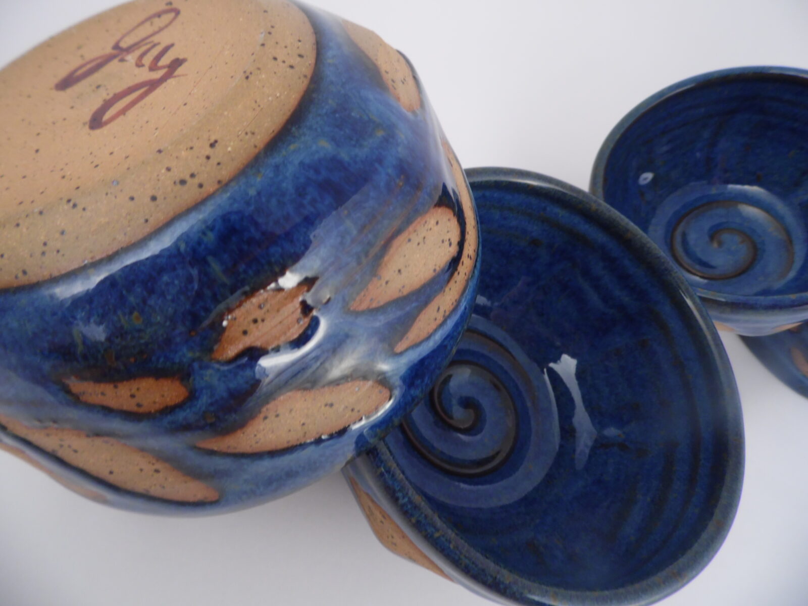 Blue Shaving Bowl with Wax Resist Design