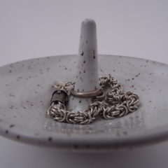 Handmade Pottery Jewelry Ring Holder in Speckled White