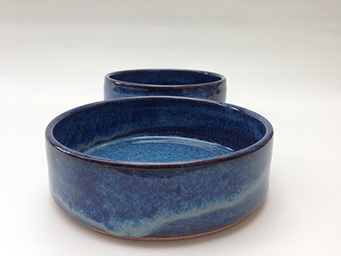 Blue Dog or Cat Food Bowl – Handmade Pottery Pet Dish